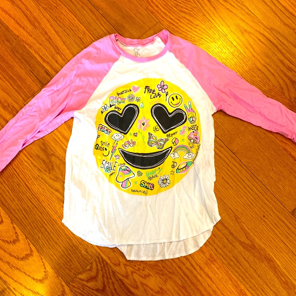 Lauren moshi long sleeve white with pink sleeves kids size 6 shirt
